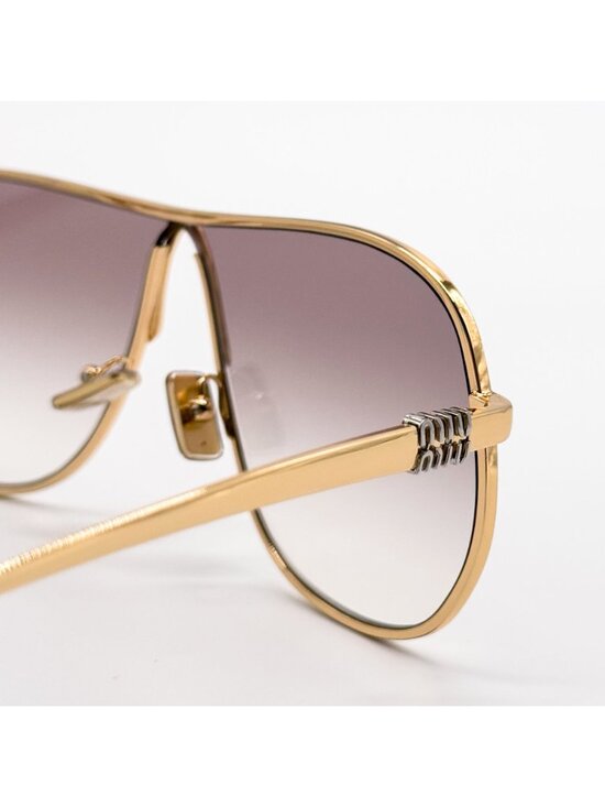 New Miu Miu MU A56S Oversized Gold Brown Sunglasses MUA56S 5AK90L